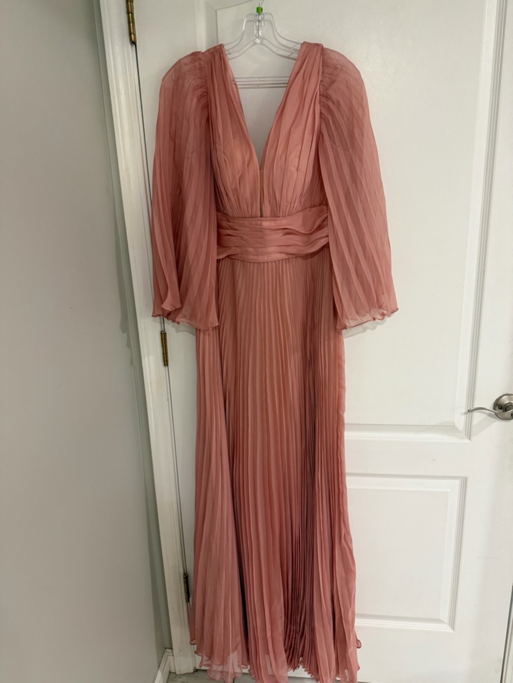 Pink pleated floor length dress